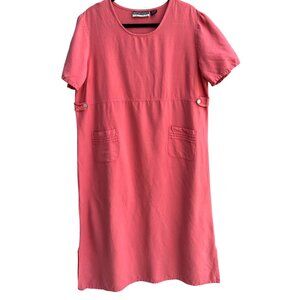 Notations Vintage Womens Linen Blend Side Button Front Pockets Coral Maxi Dress